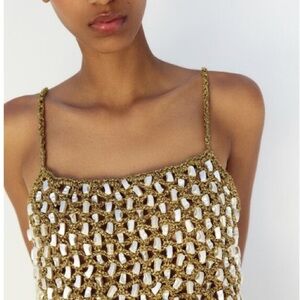 Zara Trimmed Crochet Top Golden NWT